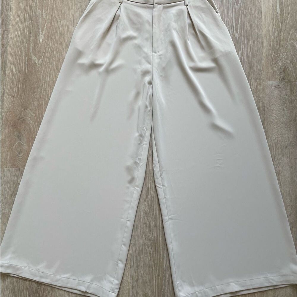 Tronjori Cream Wide Leg Women's Pants Size Large Polyester